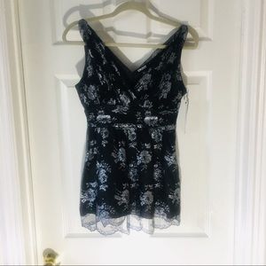 DKNY Sleeveless Black Top with Silver Lace